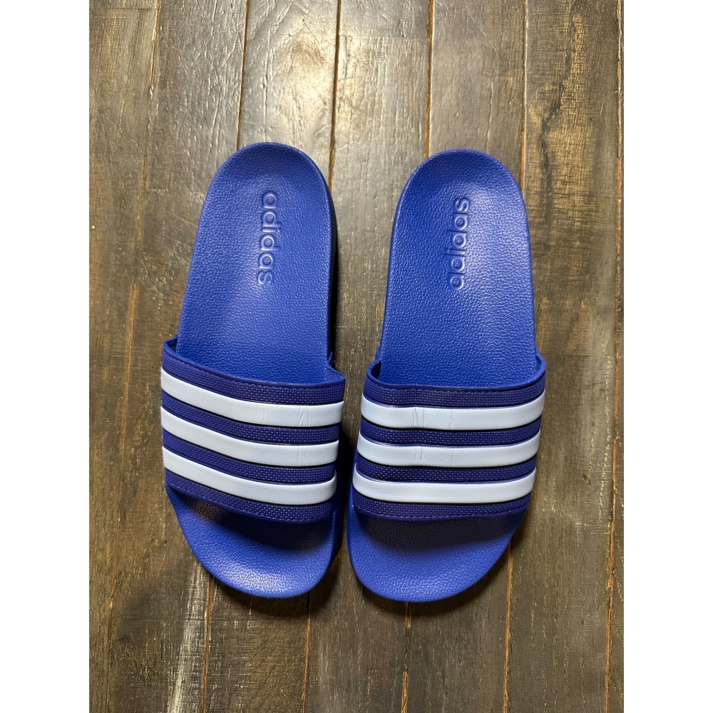 Adidas Adilette Shower Slides Kids Royal Blue 3-Stripe Sandals Size 4